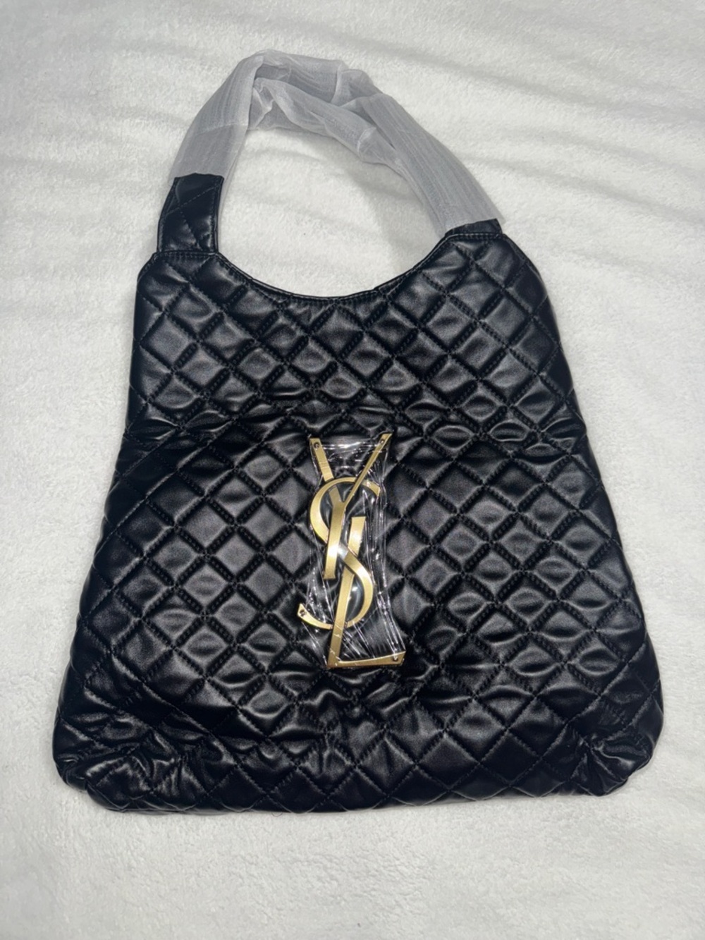 Quilted Black Shoulder Bag with Gold YSL Accent